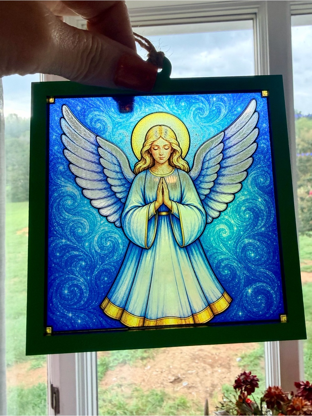 Hand crafted by me wood framed acrylic Angel sun catcher or ornament - Picture 4 of 5